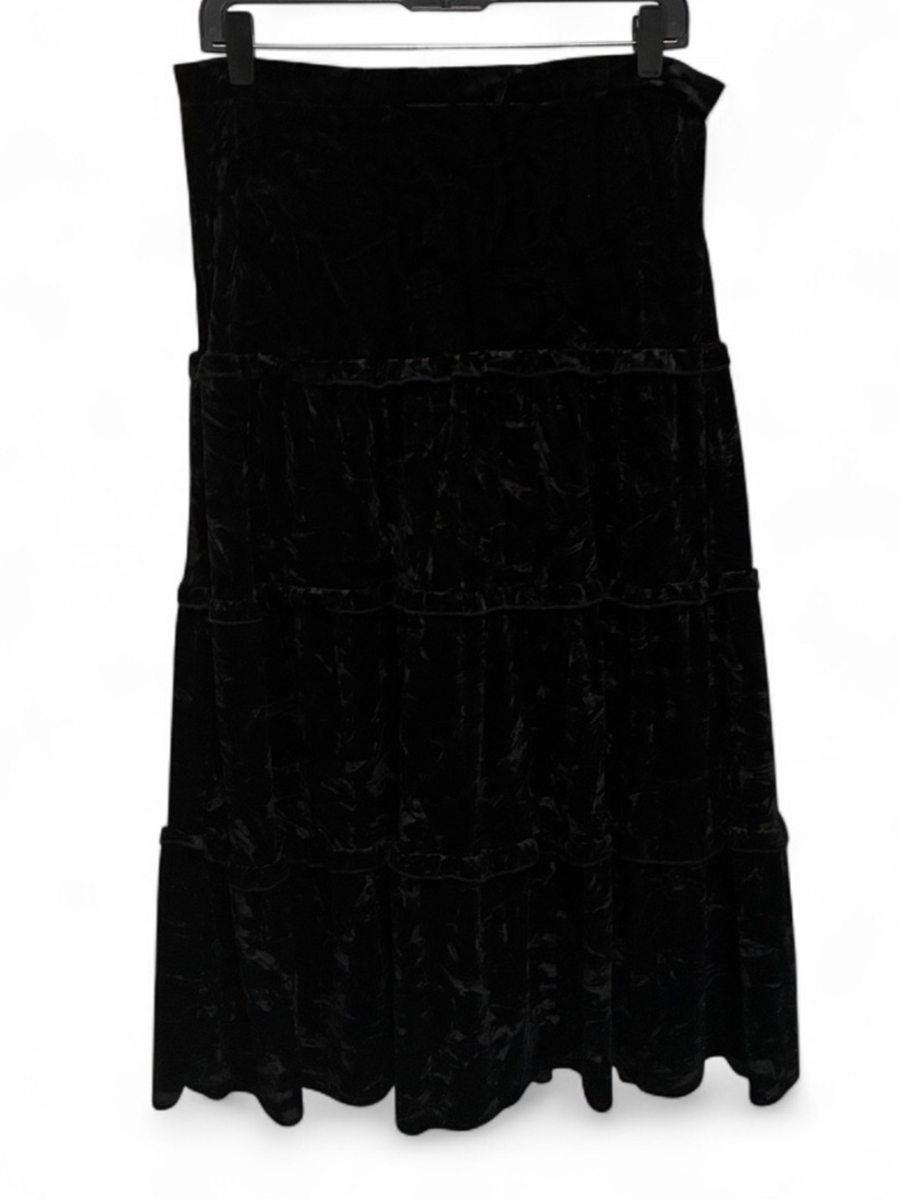 Y2K Boho Black Velvet Tiered Maxi Skirt